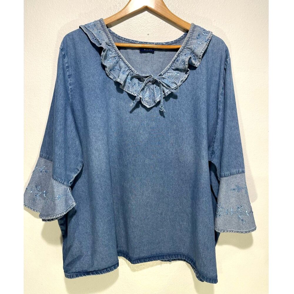 CST Blues denim skirt set embroidery ruffle hem western cottage country women 4X